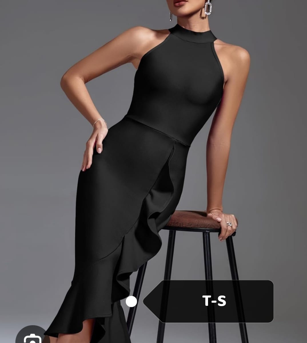 Vestido halter ajustado con olanes en cascada