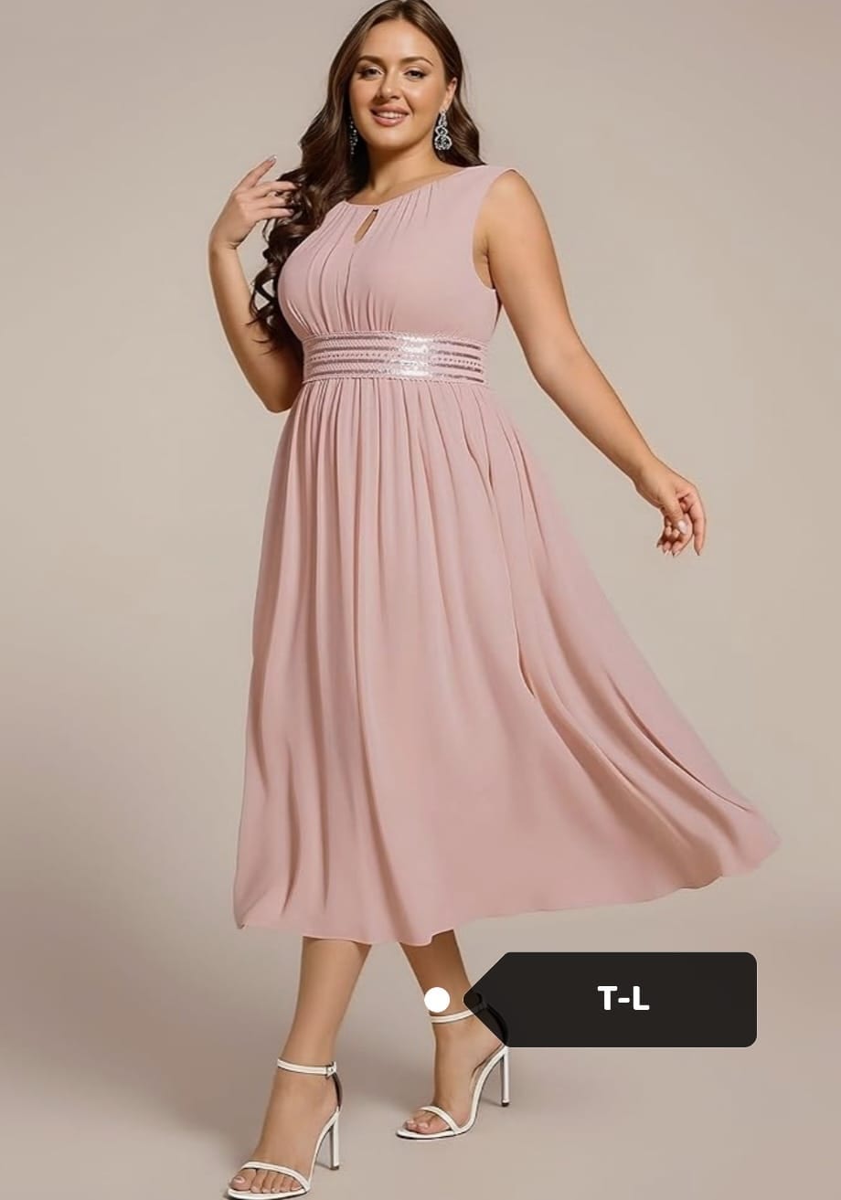 Vestido midi plisado con cintura de brillos