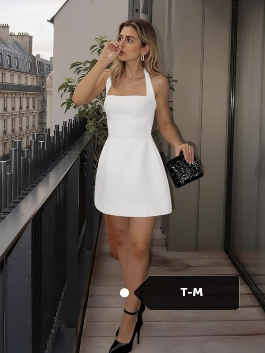 Vestido corto halter escote cuadrado sin espalda