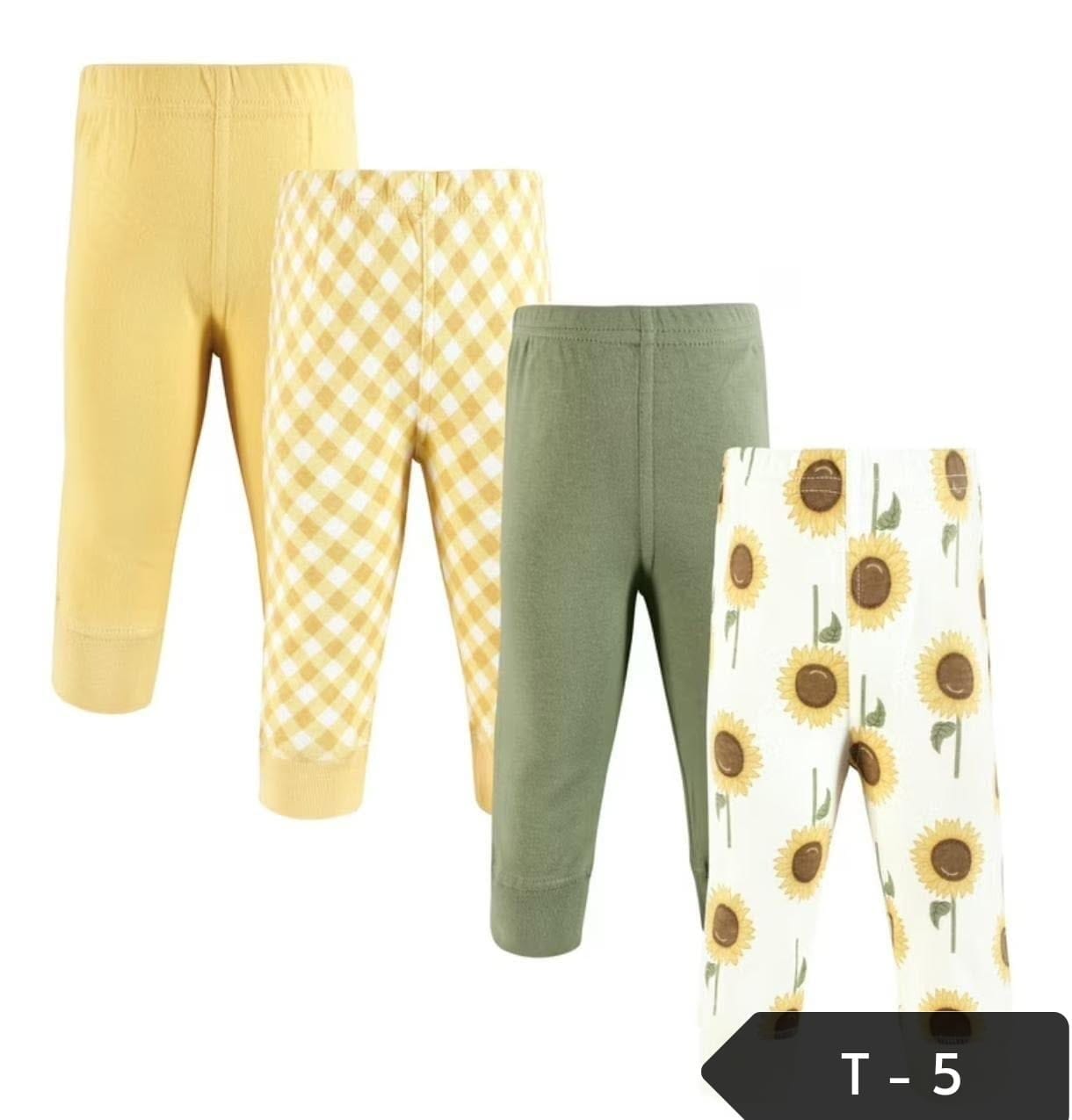 Pantalones de niña pack de 4 con girasoles y cuadros