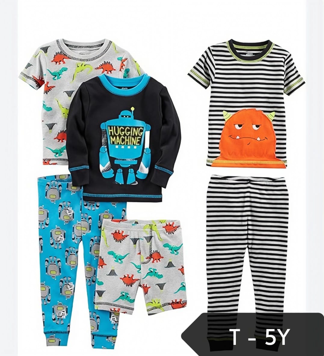 Pijamas de niño pack de 3 dinosaurios, robot y monstruo