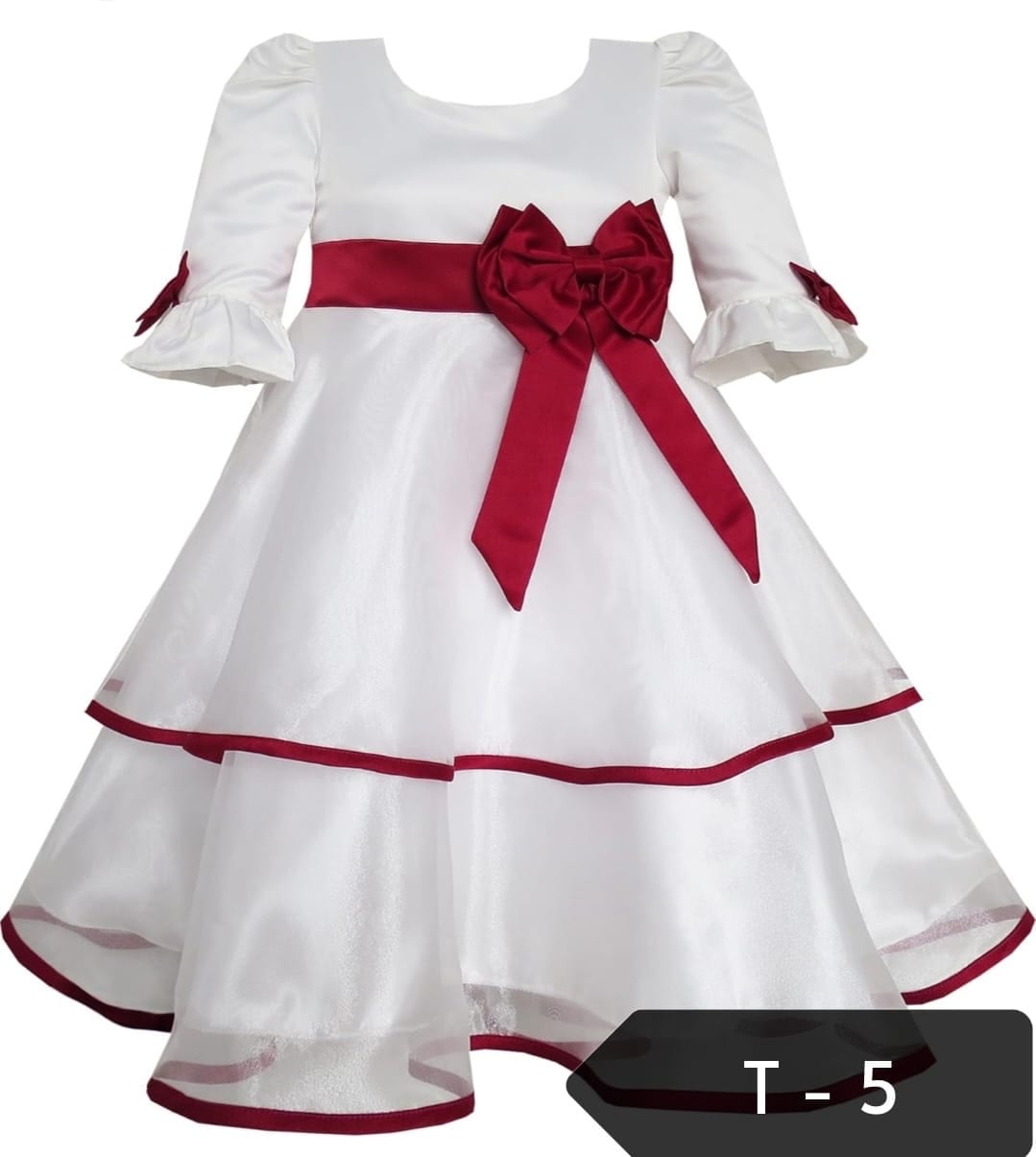 Vestido de fiesta de niña de organza con lazo vino
