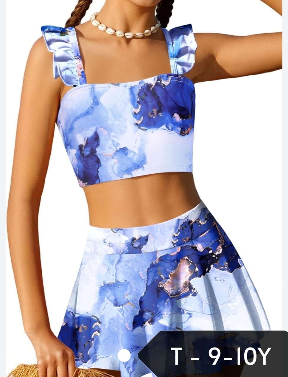 Conjunto de niña top con volantes y falda estampado acuarela