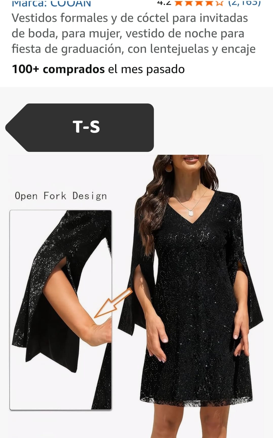 Vestido corto de lentejuelas y encaje con mangas abiertas